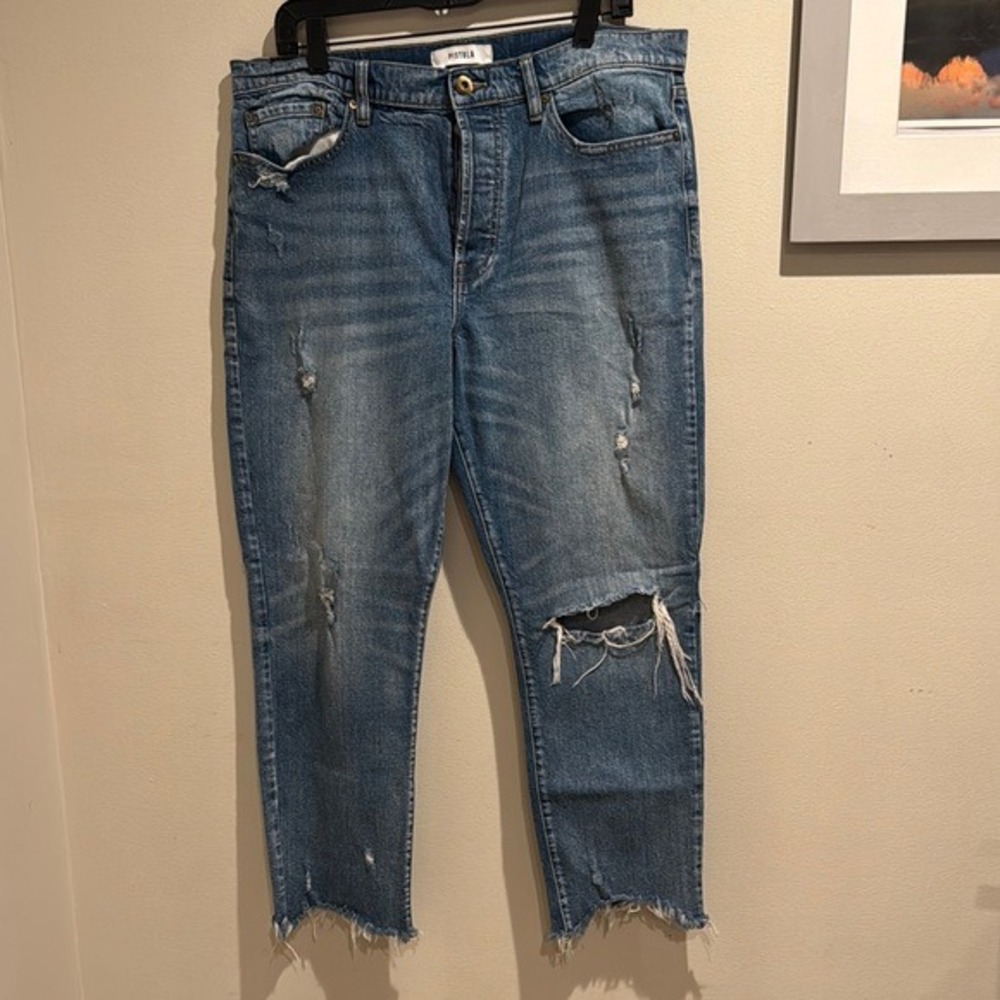 Pistola Womens Distressed Raw Hem Crop Skinny Jeans Size 33 Blue Button Fly
